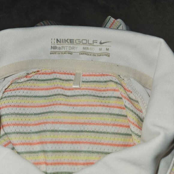 NIKE Golf Dri-Fit Womens Polo Shirt Size Medium 8-10 Striped Green Yellow White - Picture 7 of 10